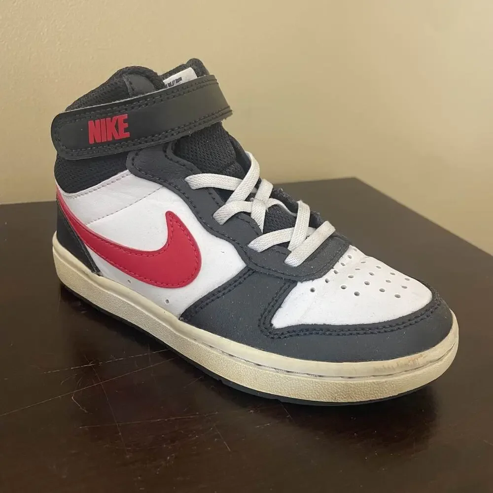 Nike Court Borough Mid 2 Toddler Black Red White Strap‎ Lace Up Shoes